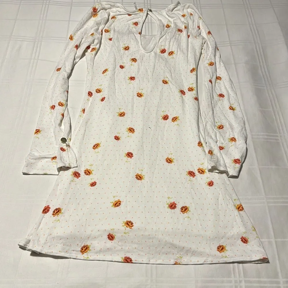 Free People Women's Ivory Combo Floral Long Sleeve Celia Mini Dress Size XS - Picture 6 of 9